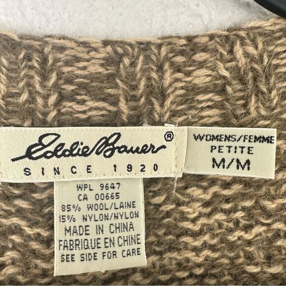 EDDIE BAUER Sweater Women Size Petite Medium Nordic Fair Isle Wool Boho - Picture 8 of 8
